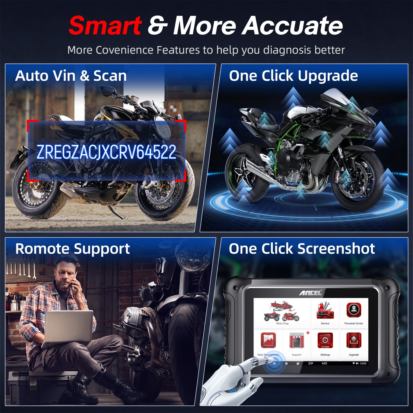 ANCEL MT700 Motorcycle OBD2 Scan Tool Full System Auto VIN ECU Reset 31+ Service