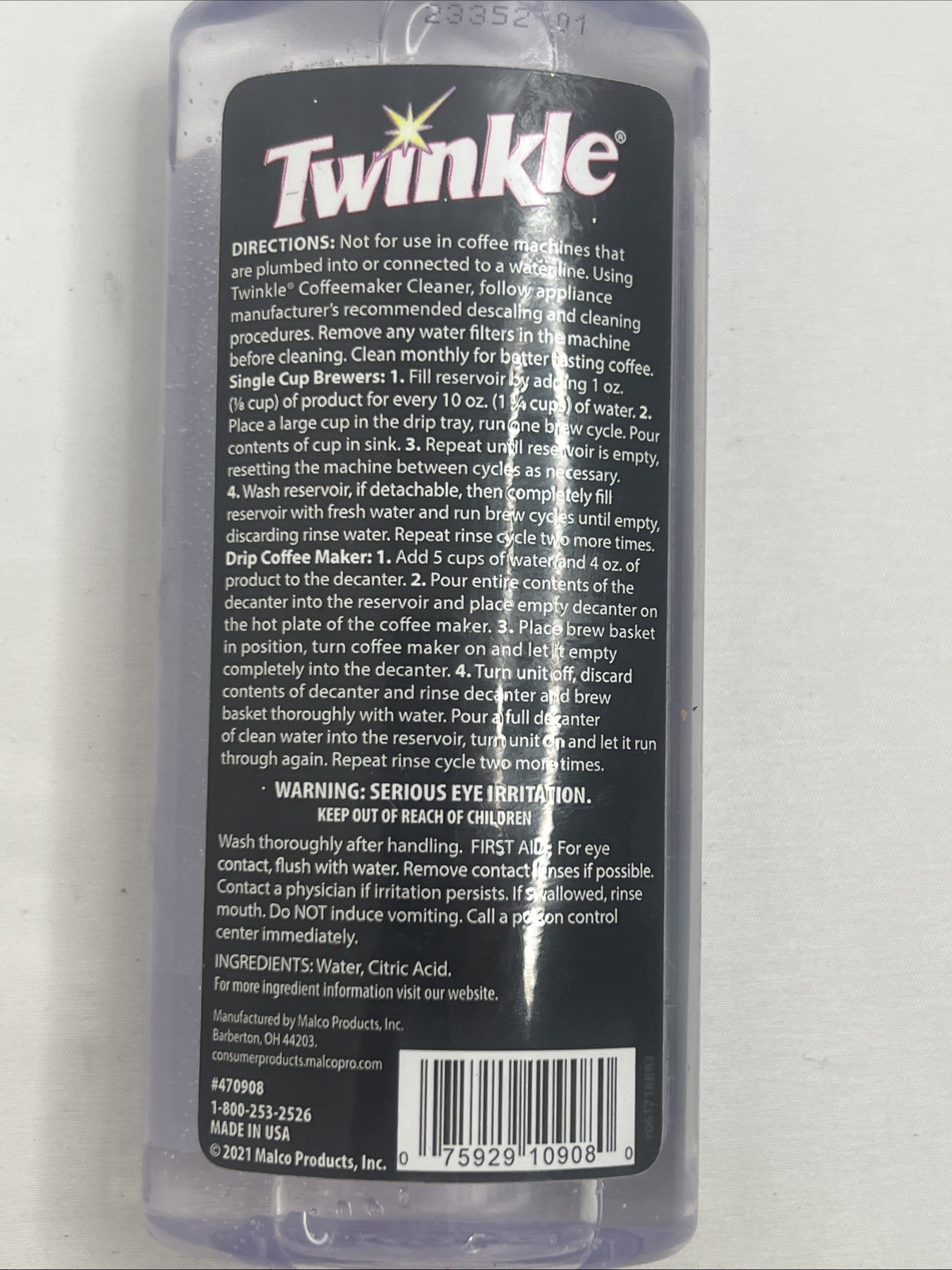 Twinkle Coffee Maker Descaler & Cleaner with 2+ Cleaning Applications, 8 Fl. Oz.