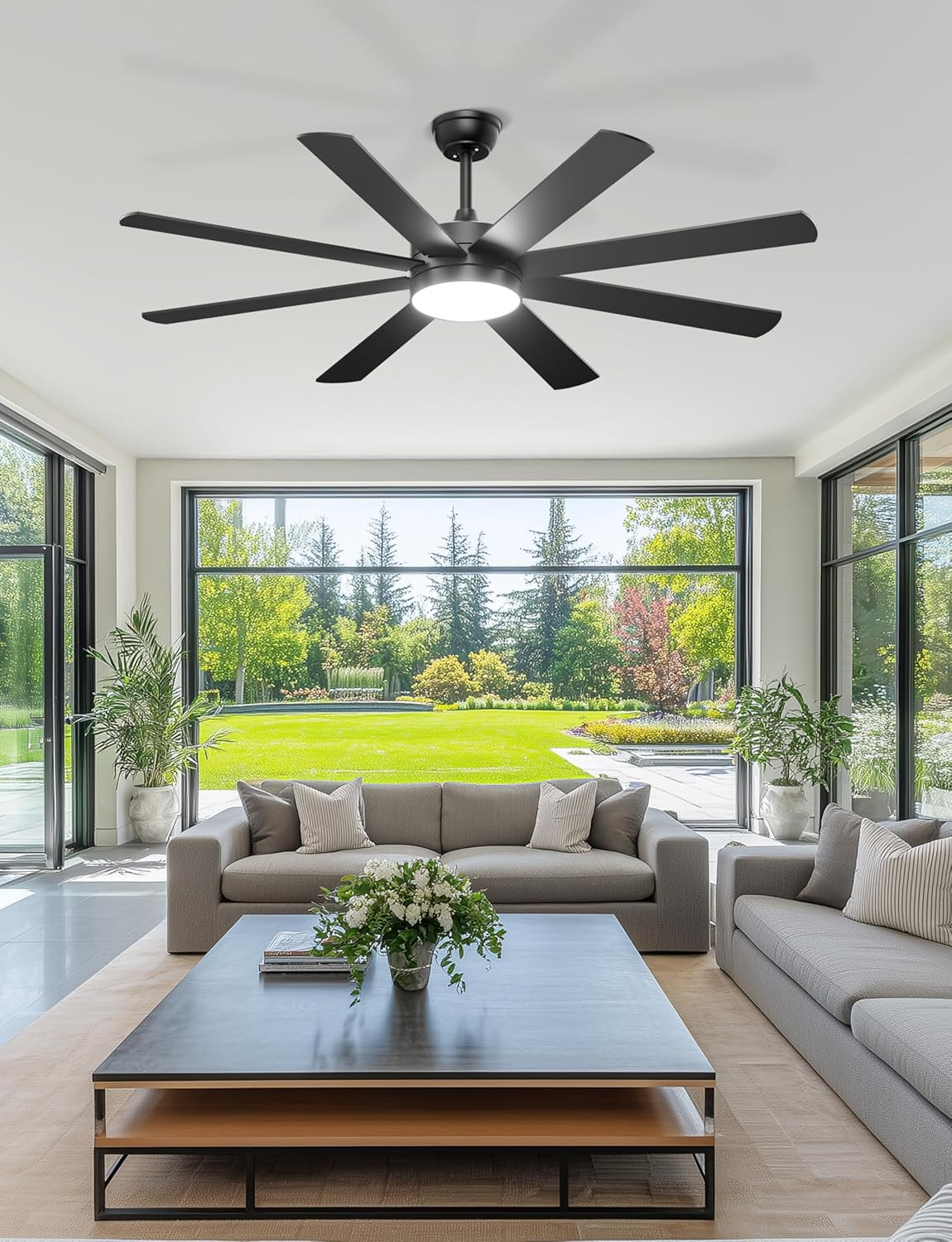 60'' Ceiling Fans with Lights - Modern Black Ceiling Fan Remote/App Control, Dim