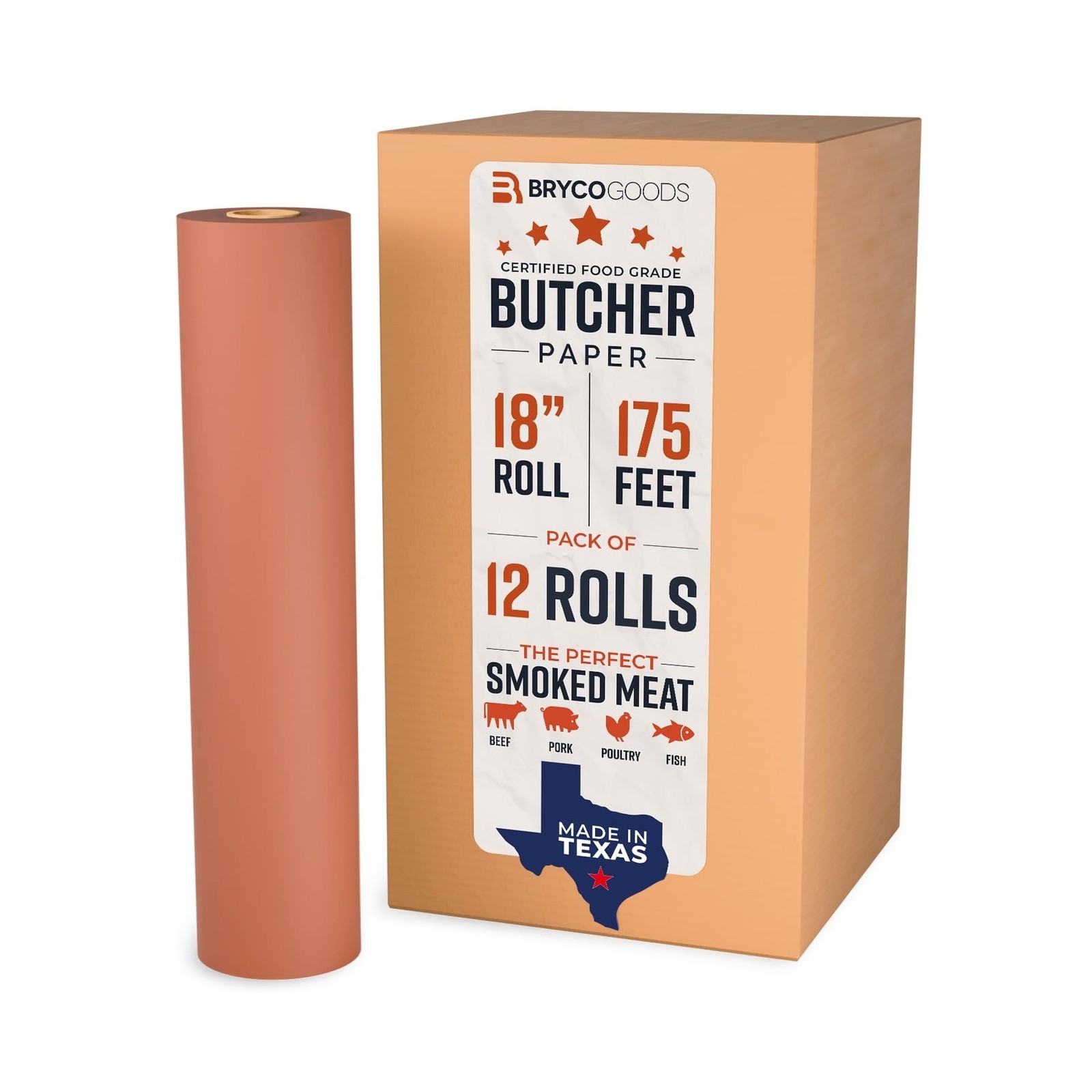 Pink Butcher Paper Roll - Case Pack of 12 Rolls - 18 Inch x 175 Feet (2100 In...