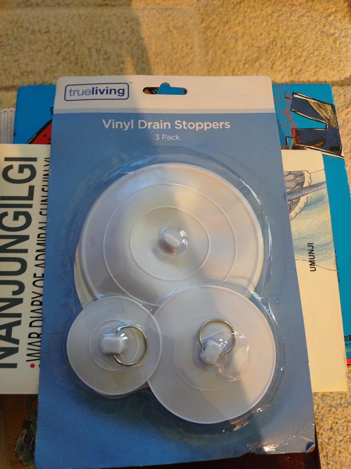 Vinyl Drain Stoppers True Living 3 Flexible sizes:  2", 3", 4-1/4" White w/ring
