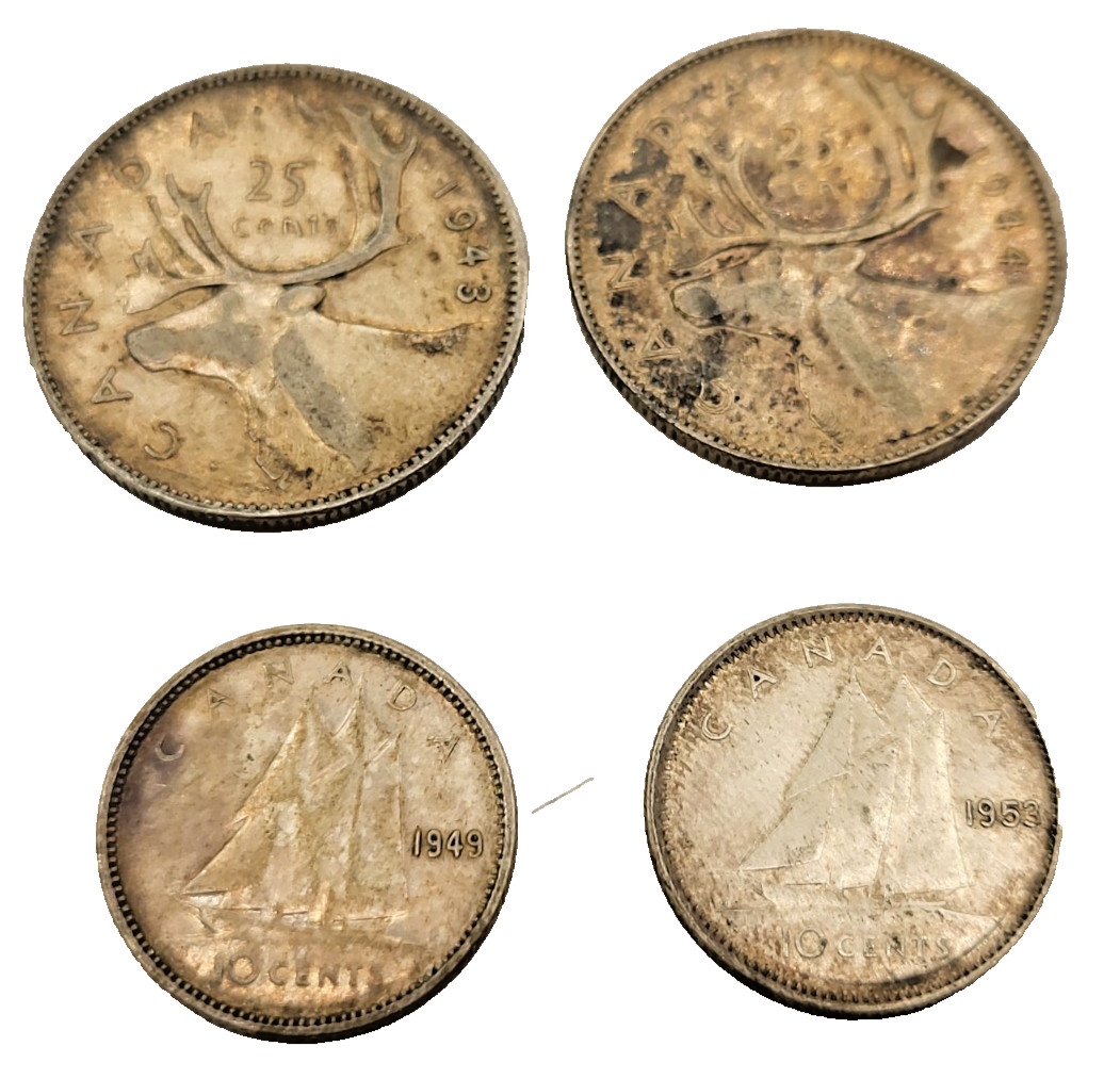 Canada Silver Coin Lot 1943 1949 1953 Quarter 25c Dime 10c George VI 16.26 grams