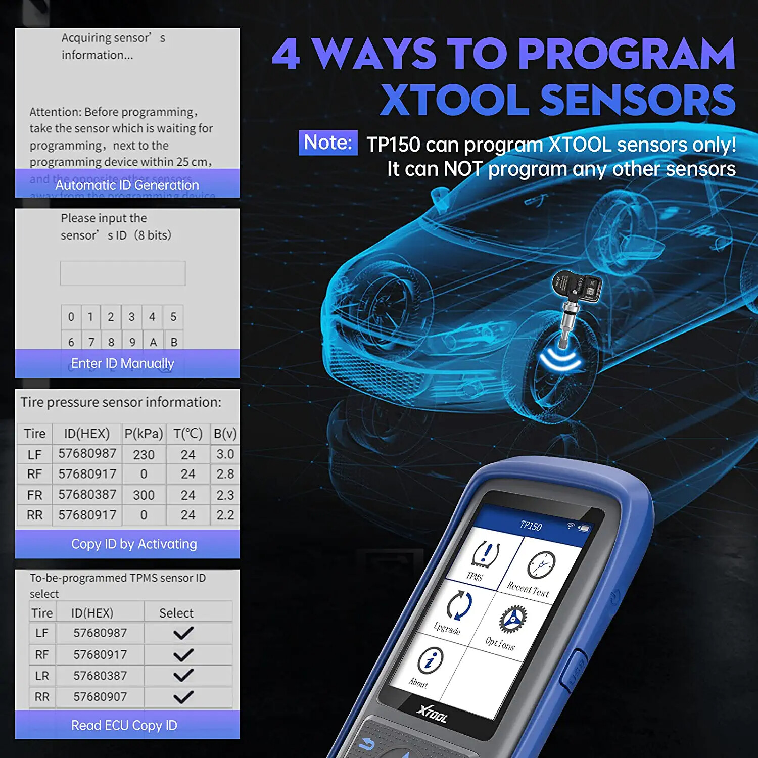 XTOOL TP150 TPMS Programmer Sensor Relearn Activate Tire Pressure Light Reset