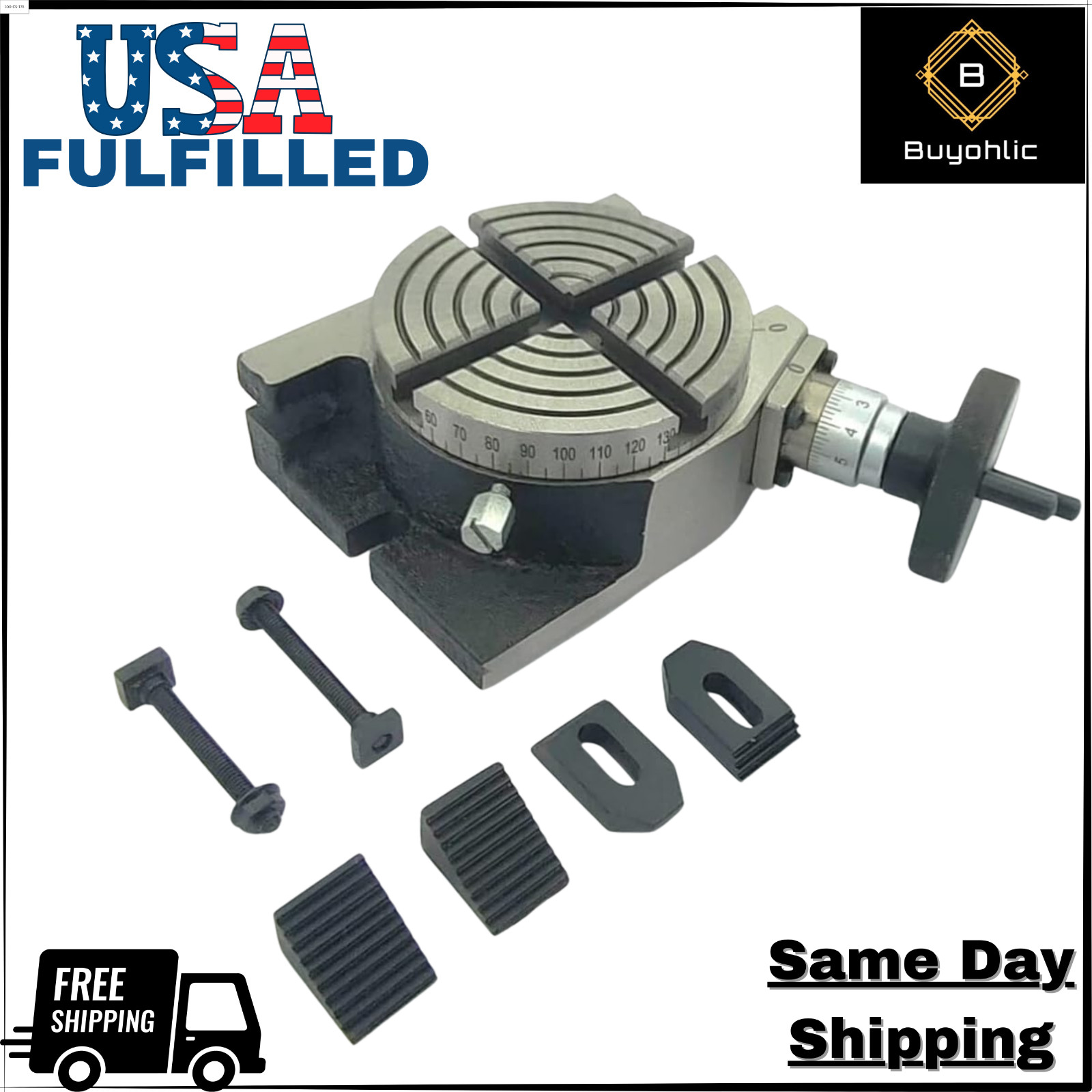 HV 4" Inch II 100mm Rotary Milling Indexing Table with Clamp Kit-USA FULFILL