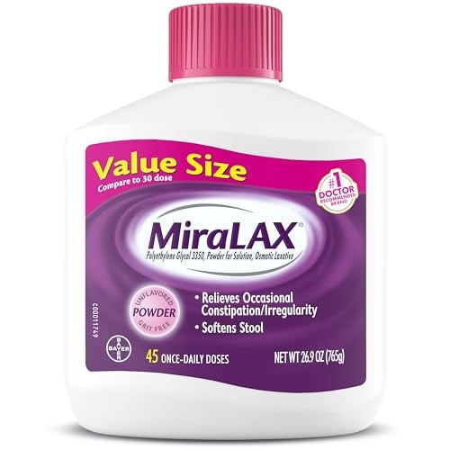 MiraLAX Laxative Powder for Gentle Constipation Relief, 45 Doses