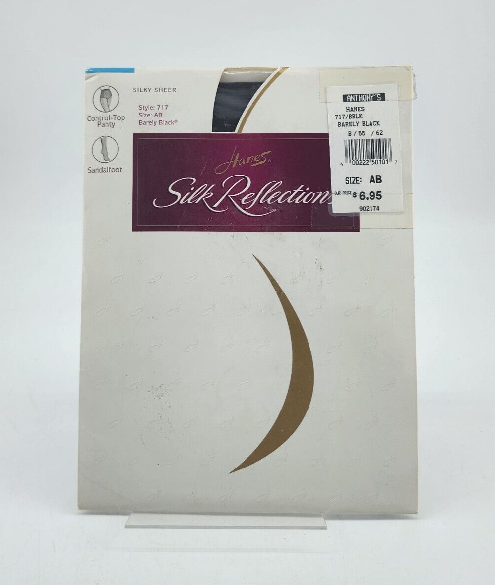 Hanes Silk Reflections Silky Sheer Control Top Sandalfoot Pantyhose 717 Black AB