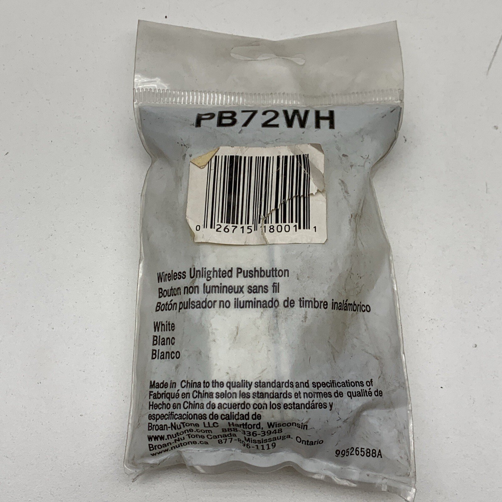 Nutone PB72WH Wireless Strobe and Door Chime System Button