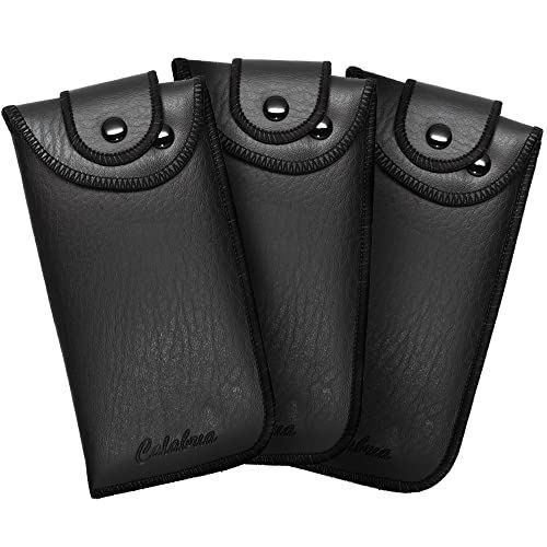 Soft Eyeglass Case 3 PACK BLACK,Attaches to Belt,Vertical Syn.Leather&Felt Lined