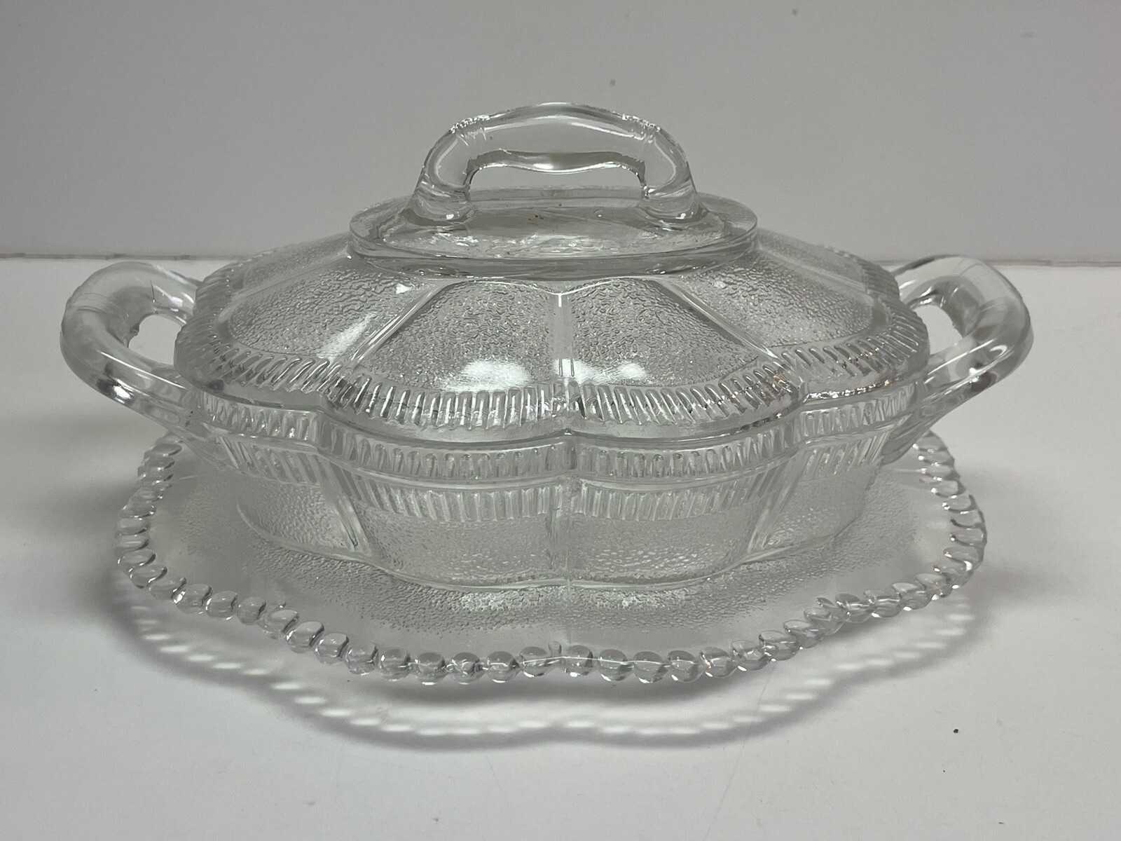 Clear Pressed Glass Oval Handled Dish with Underplate