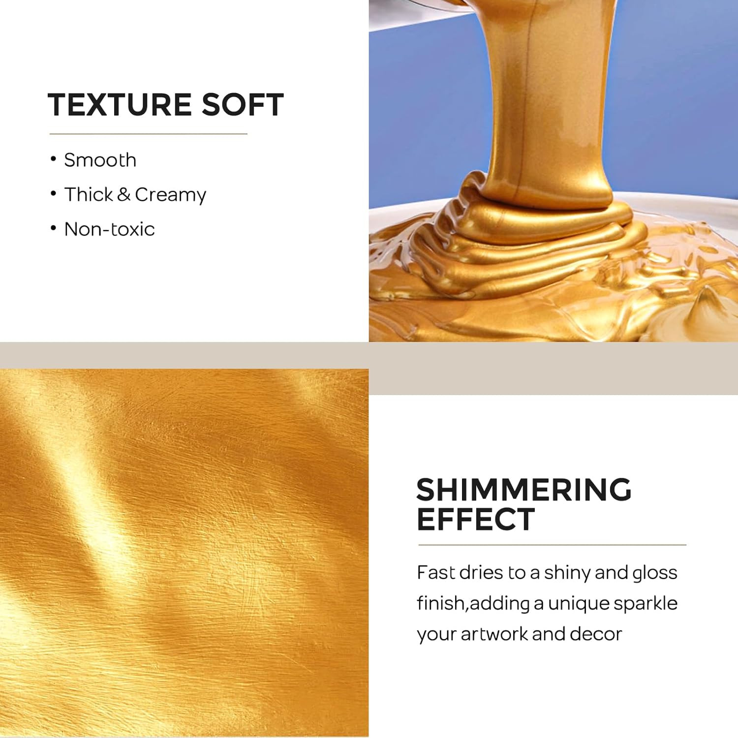 Nicpro Metallic Gold Acrylic Paint, 8.45Oz/250Ml Large Gold Leaf Paint, Non Toxi