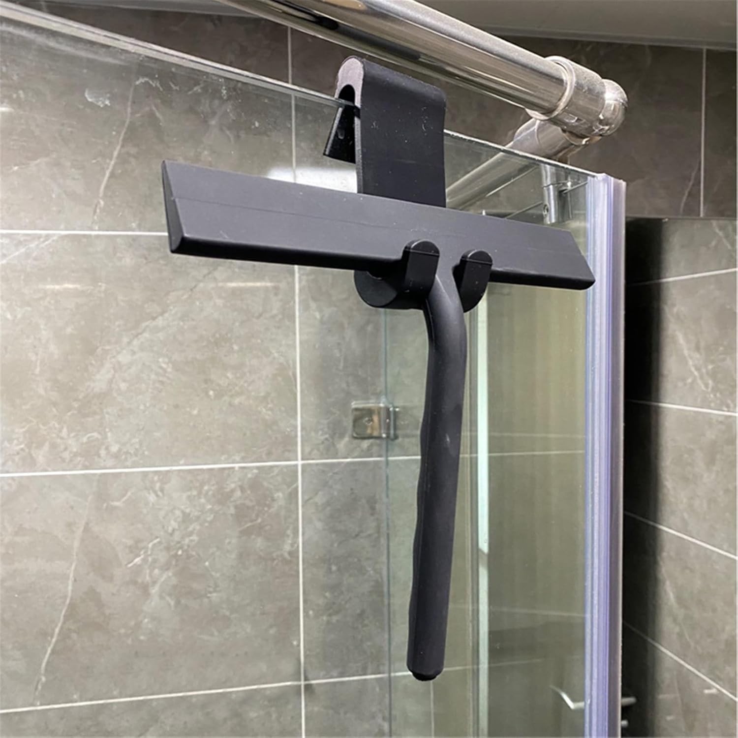 Squeegee for Shower Glass Doors, Resilient Loop - No-Drill & Adhesive Hook,Black