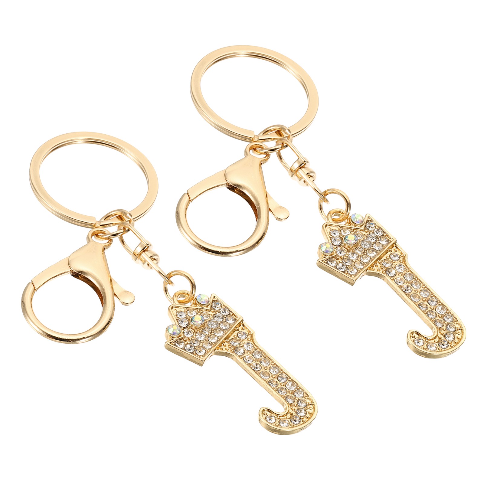 Initial Letter Keychain, 2 Pcs Letter J Crown Design Charm, Gold Tone