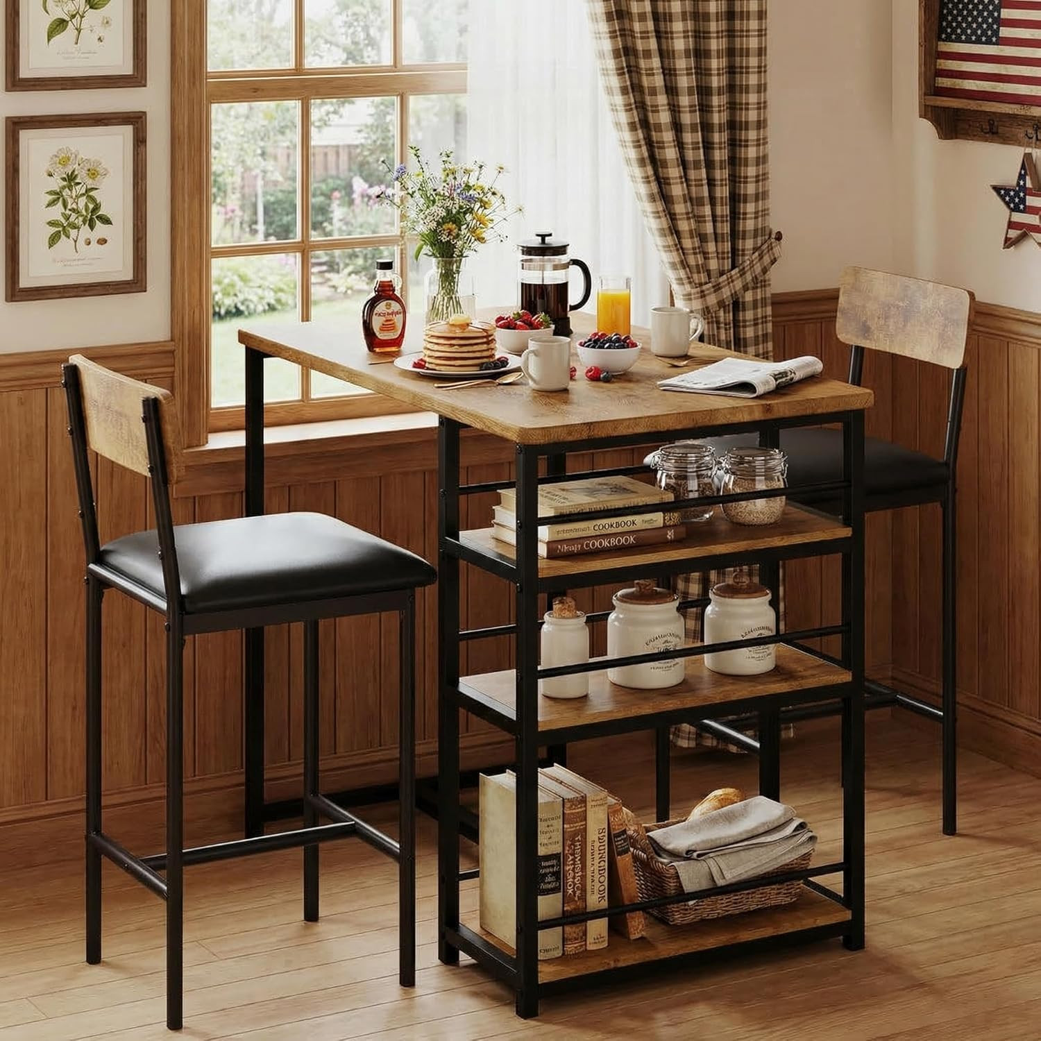 Dining Table Set for 2, Counter Height Kitchen Table with 2 Upholstered Bar Stoo