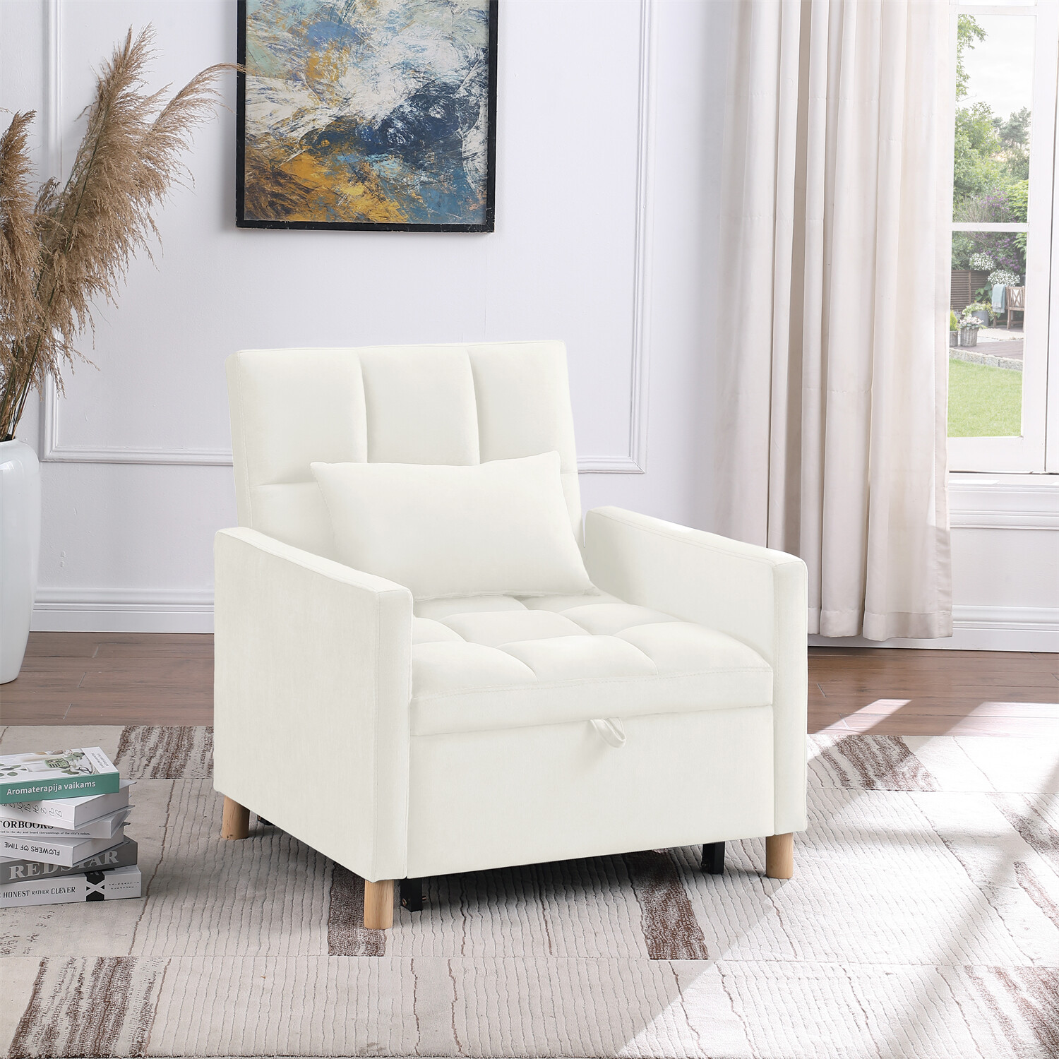Convertible Sofa Bed Chair 3-in-1 Multi-Functional Folding Sofa Beige New