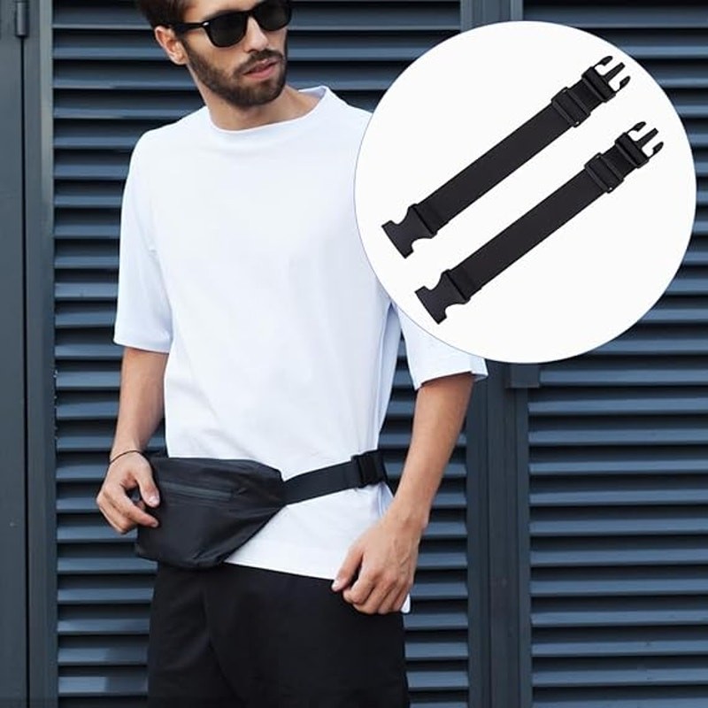 2pcs Adjustable Belt Extender Strap Black Fanny Pack Buckle Extension