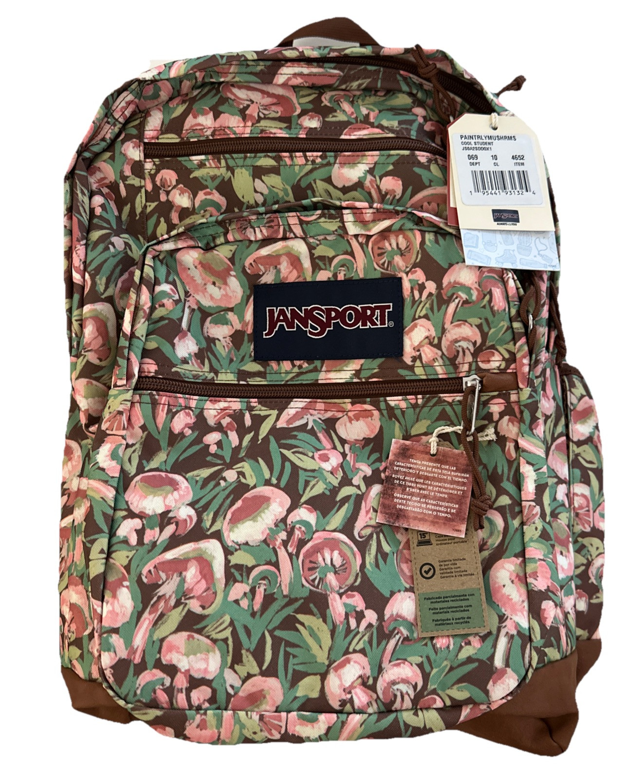 JanSport XL Cool Student Bookbag Backpack Paint Mushroom Laptop School Book Bag