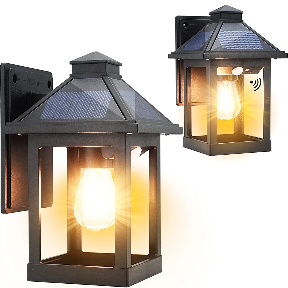 2 Pack Motion Sensor Solar Porch Lights Outdoor Wall Sconce Lights Waterproof US
