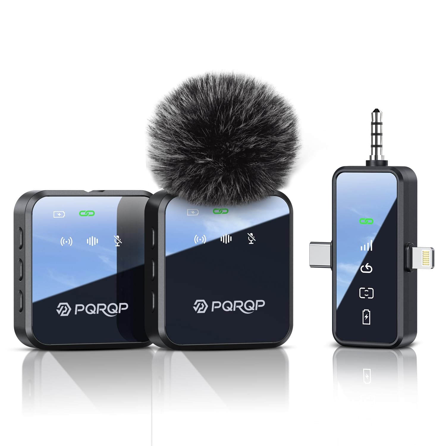 PQRQP 3 in 1 Wireless Lavalier Microphone for iPhone Mini, Ebony Black