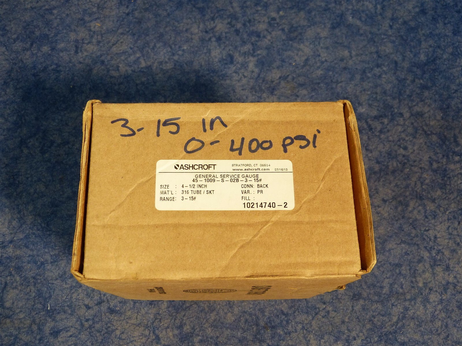 Ashcroft 45-1009-S-02B-3-15# 4.5" Service Gauge 3-15 psi (G5)