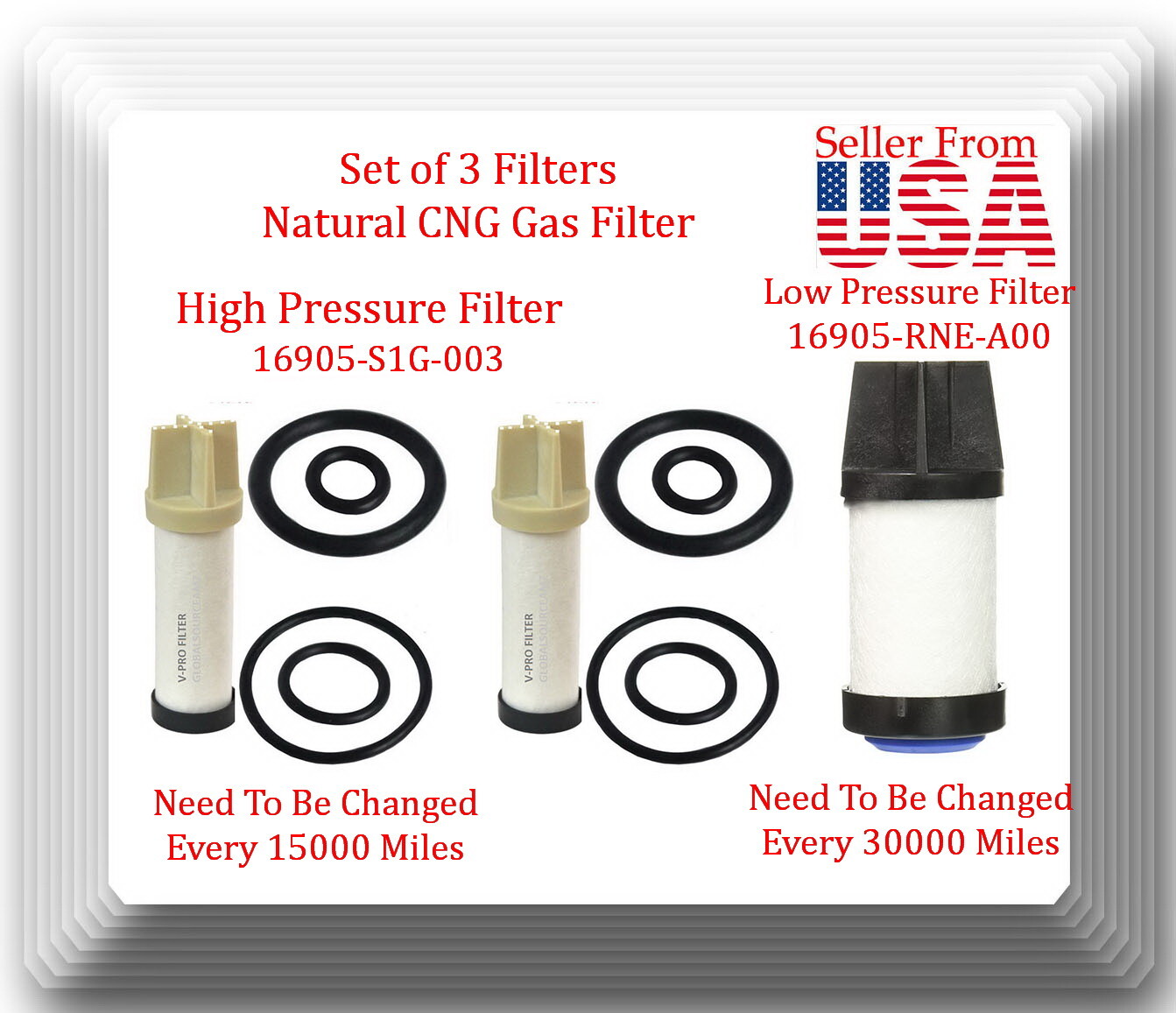 2 x High Pressure + 1 Low Pressure Natural CNG Gas Filter Fits Civic GX 4 Door