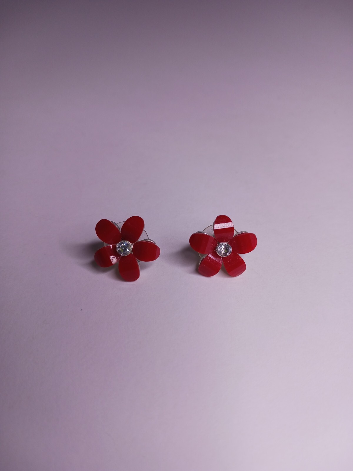 Faceted Acrylic Daisy Earrings Rhinestone Stud .50"