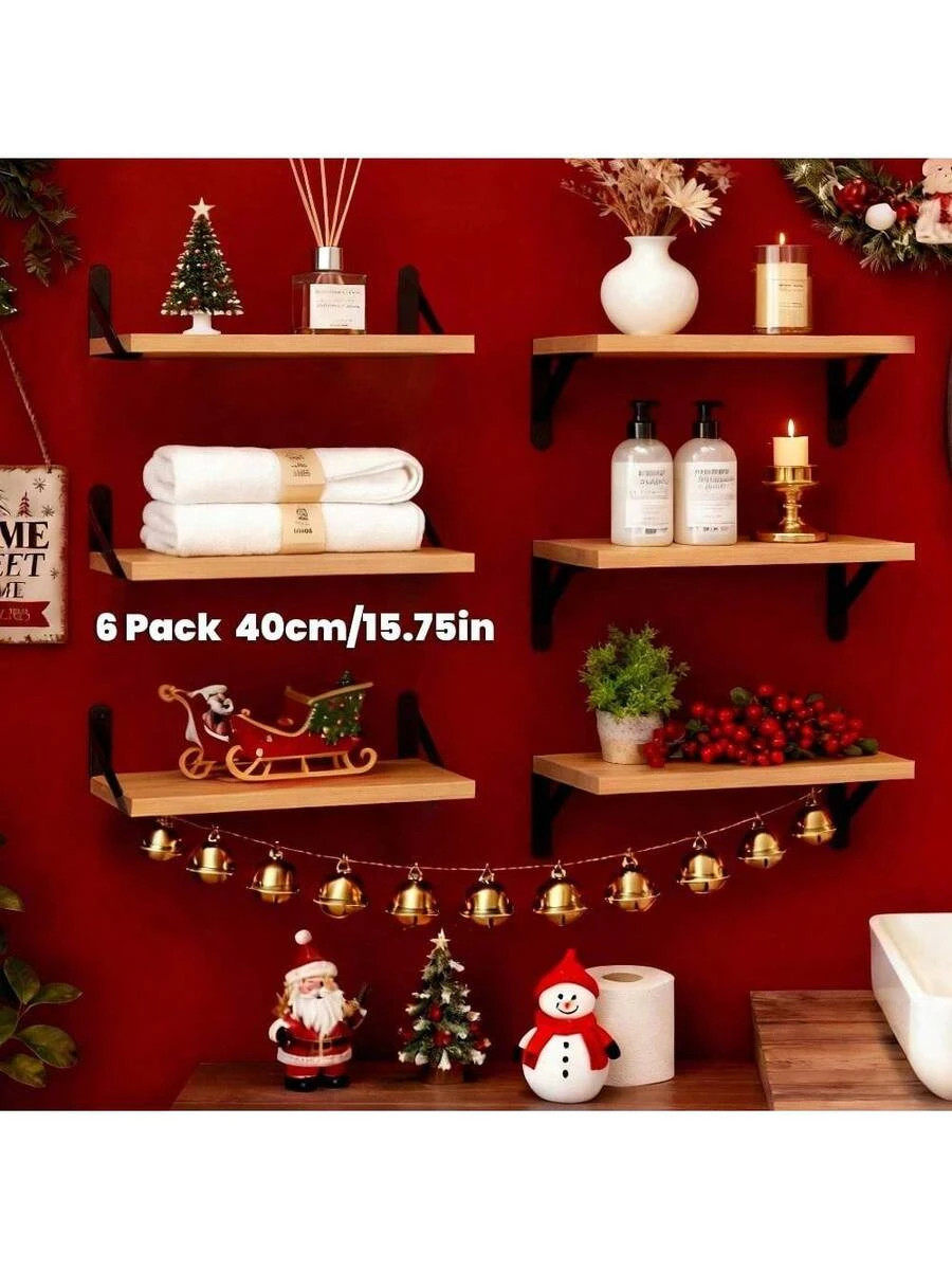NEW 6 Pc Rustic Floating Shelves Farmhouse Wood Wall Mount FREE SHIPPING