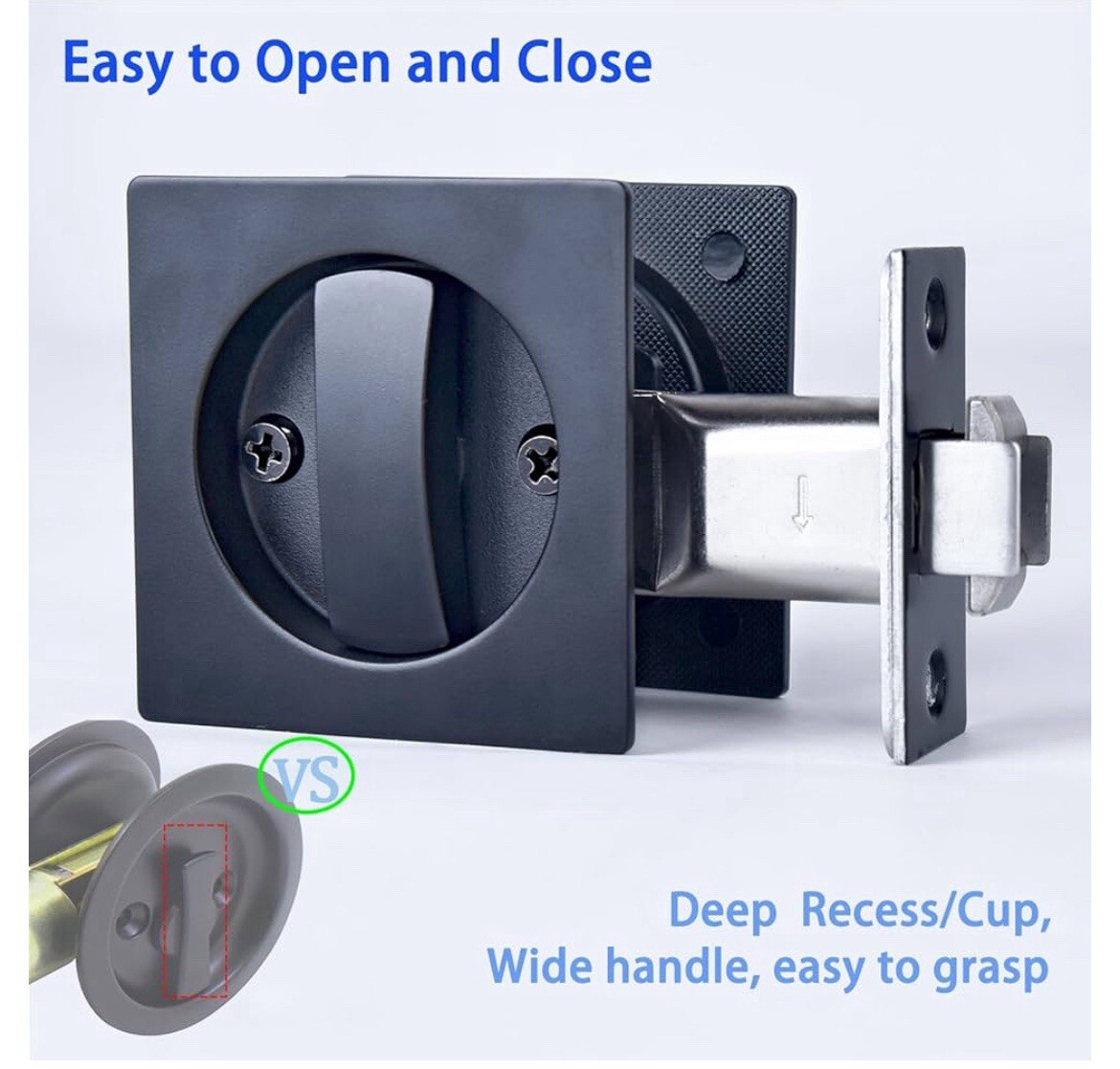 Dontay Modern Square Keyed Pocket Door Lock & Edge Pull Matte Black FAST SHIP
