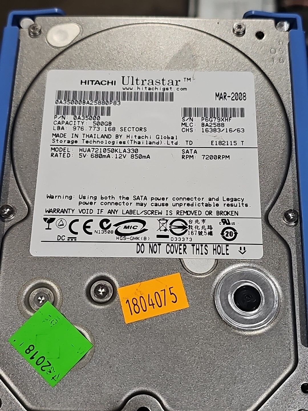 Hitachi HUA721050KLA330 500GB 7200RPM 3.5'' SATA/300 Hard Drive 0A35770