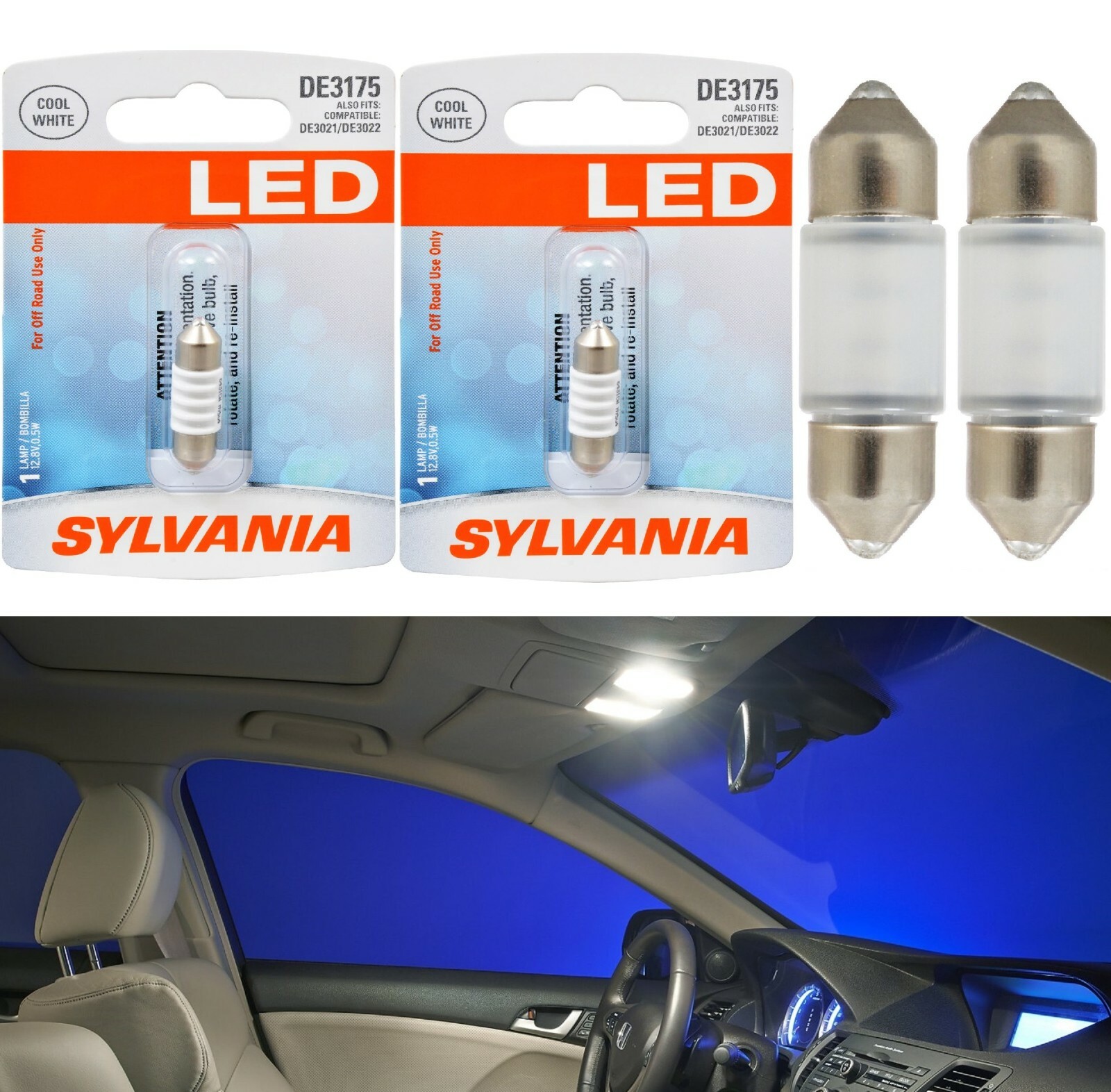 Sylvania Premium LED Light De3175 White Two Bulbs Interior Dome Replacement Lamp
