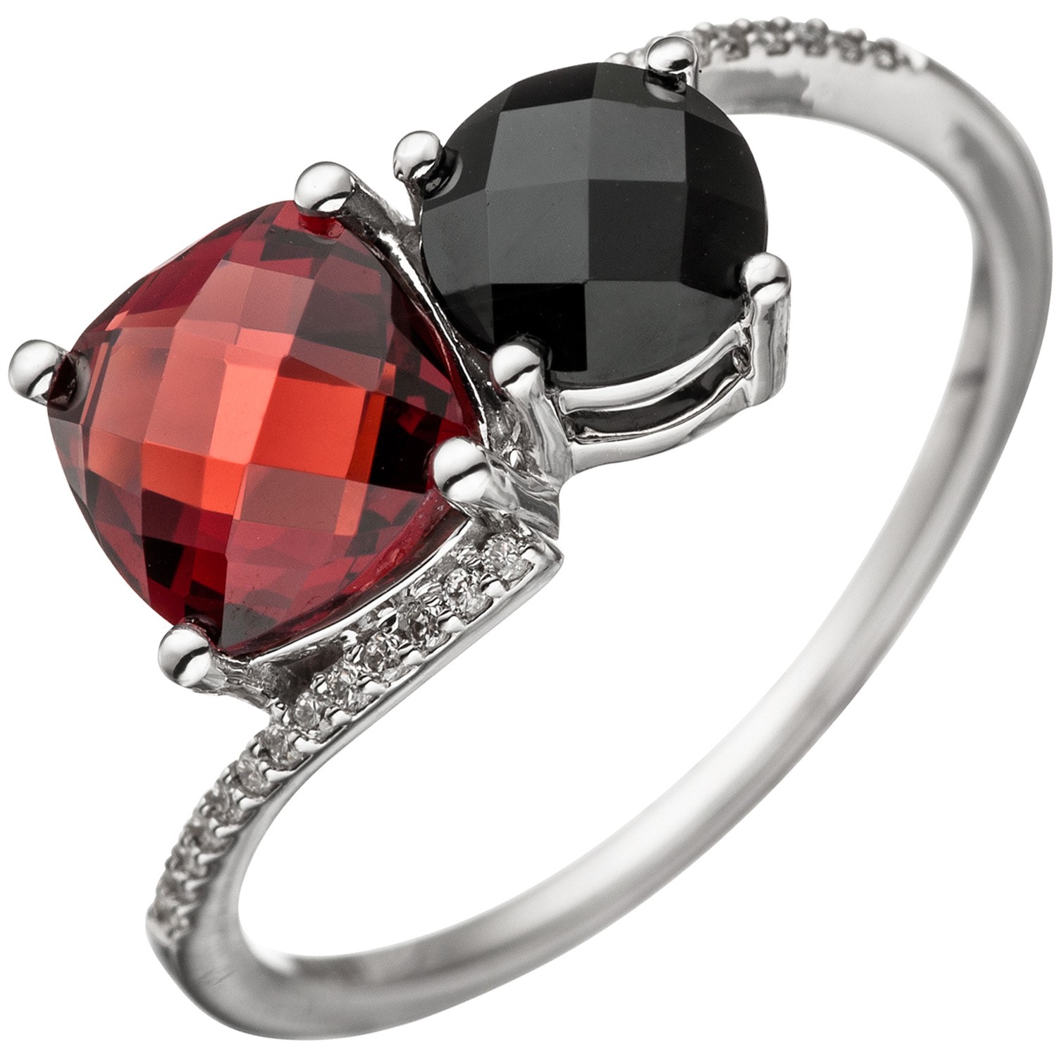 Jobo ladies' ring 585 gold White gold 24 diamonds brilliant 1 garnet red 1 onyx RW