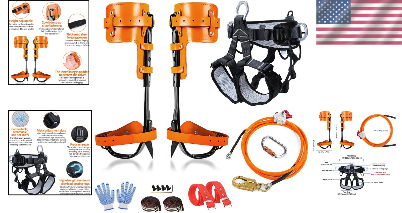Adjustable Tree Climbing Spikes for Arborists with Replacement Screws Included