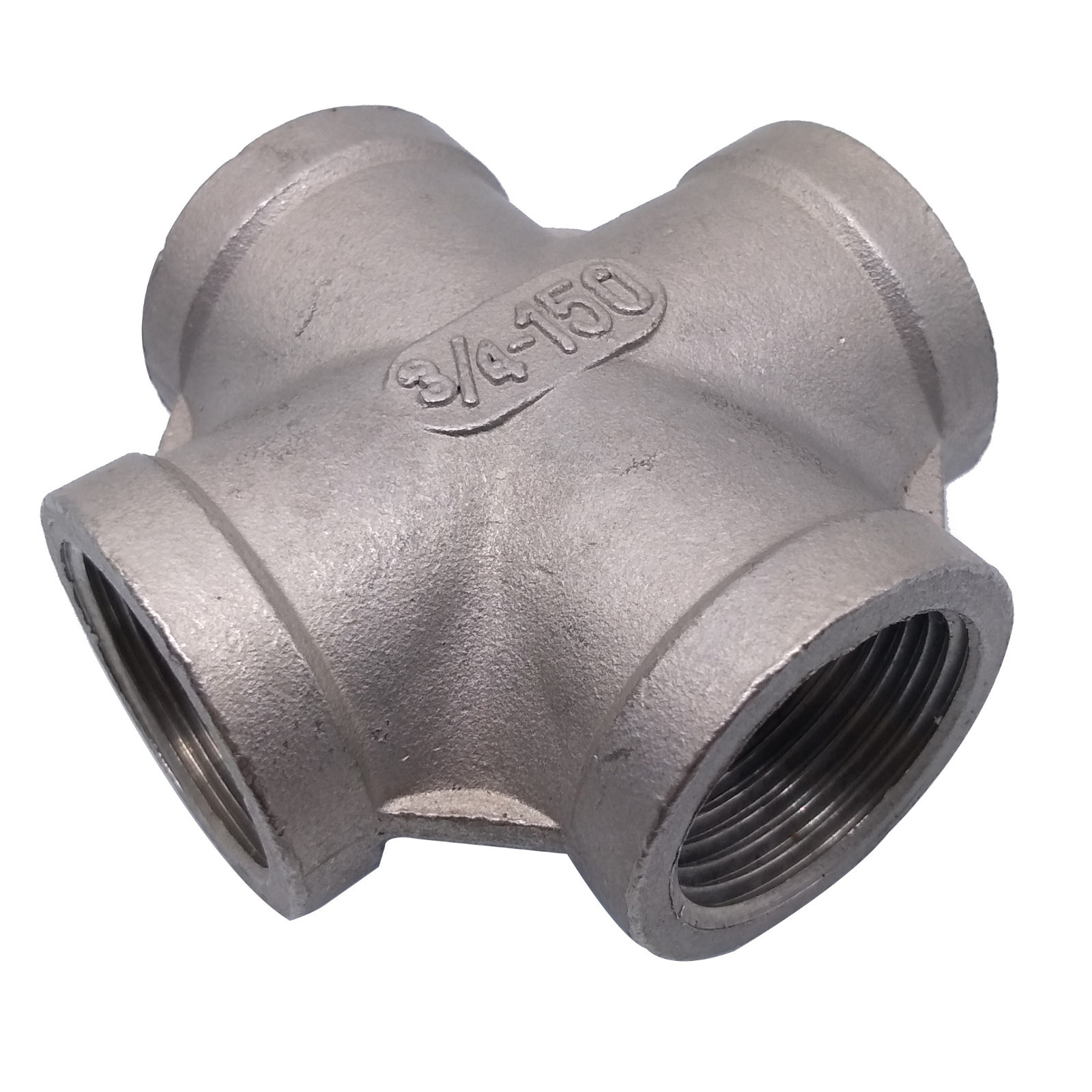 3/4" Thread 4 Way Female Cross Coupling Connector SS Pipe Fitting NPT