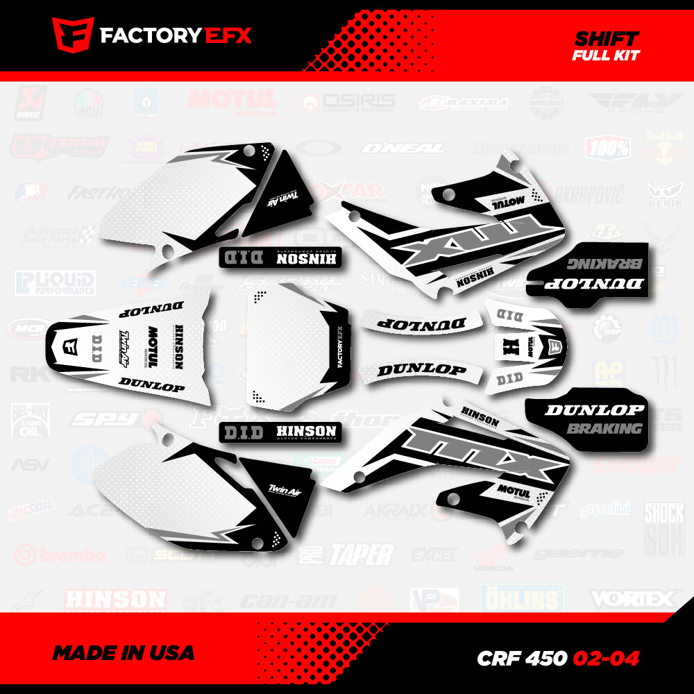 White & Gray Shift Racing Graphics kit fits Honda Crf450 02-04 Crf 450 Decals