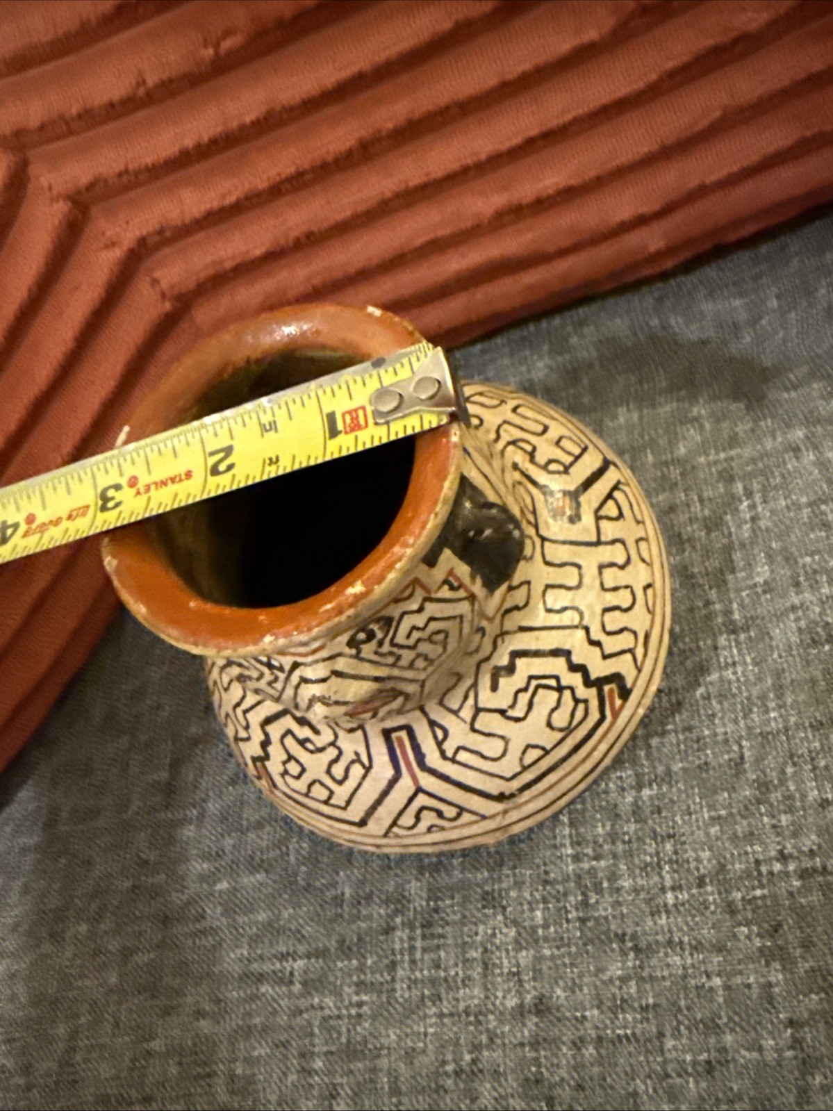 Vintage Peruvian Shipibo Conibo Hand Made Painted Face Clay Pottery Jug Peru 5.5