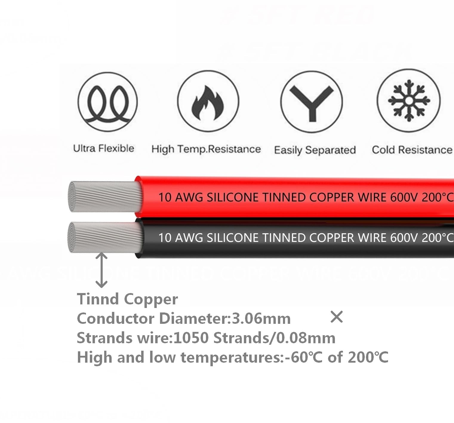 10 AWG Silicone Wire 2 10 2 parallel wire 10ft, 10 2