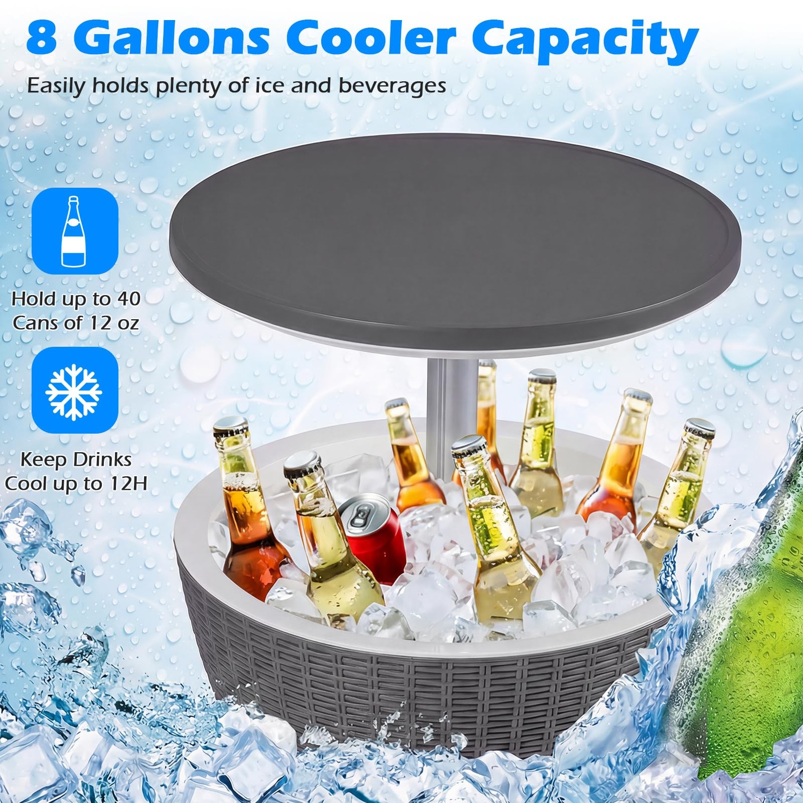 Outdoor Cooler Table, Multi-Functional Cooler Bar Table, Adjustable Height Ic...