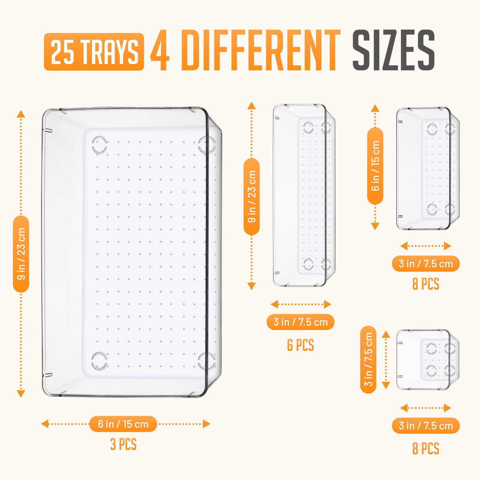 Clear Drawer Organizers Set 25 PCS – Plastic Storage Bins for Desk, Kitchen, ...