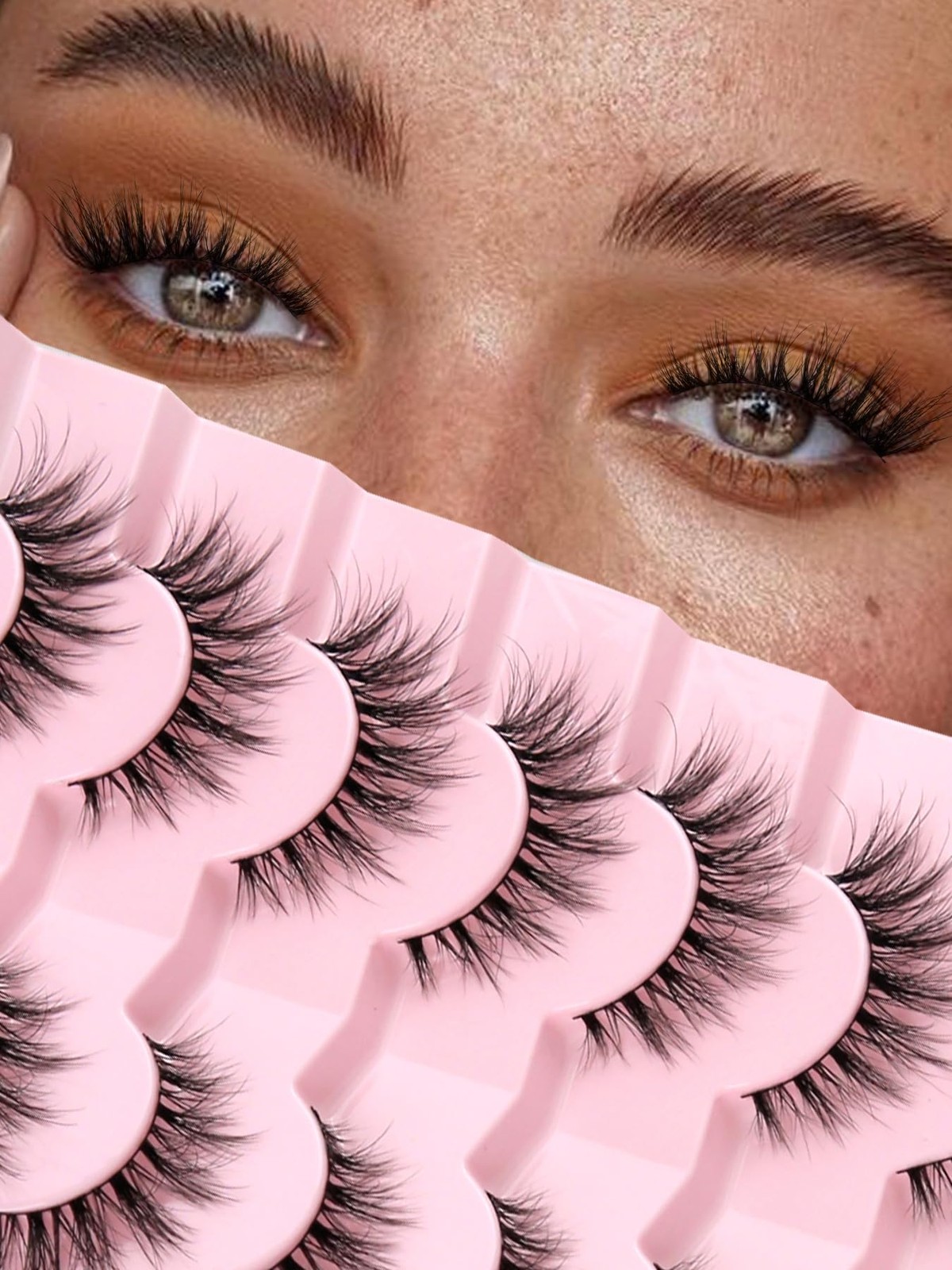 Lashes Natural Cat Eye Wispy Eyelashes 15mm 1 pair (Pack of 7), black