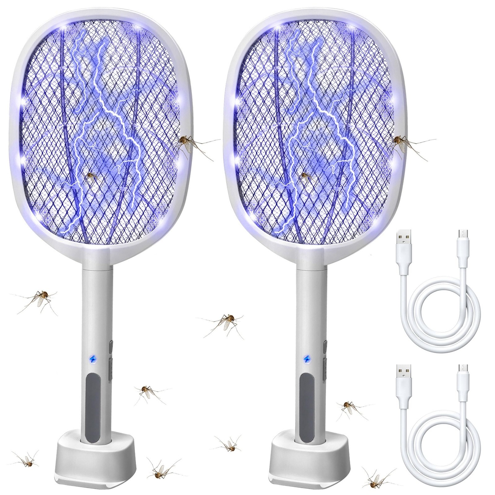 2-in-1 Electric Bug Zapper Racket, 2 Pack 3000V High Voltage LED Lighted Hand...