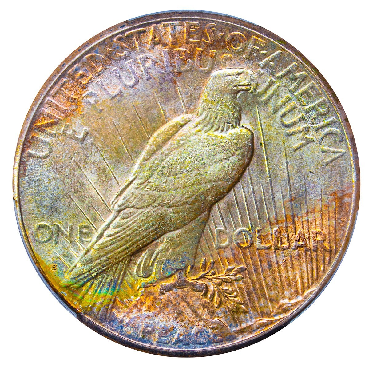 1923-S PCGS MS64 PEACE $$ BEAUTIFUL MULTICOLOR BRIGHT RAINBOW TONING (VIDEO) **