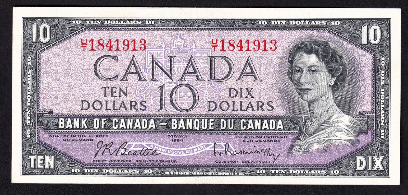 Canada 1954 $10 Ten Dollar Banknote Beattie - Rasminsky U/T 1841813