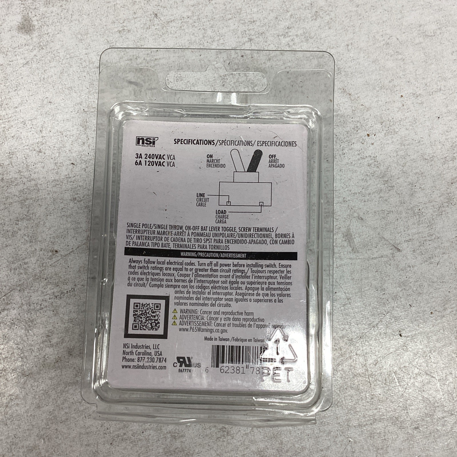 NSI Toggle Switch 78110TS 0.5"
