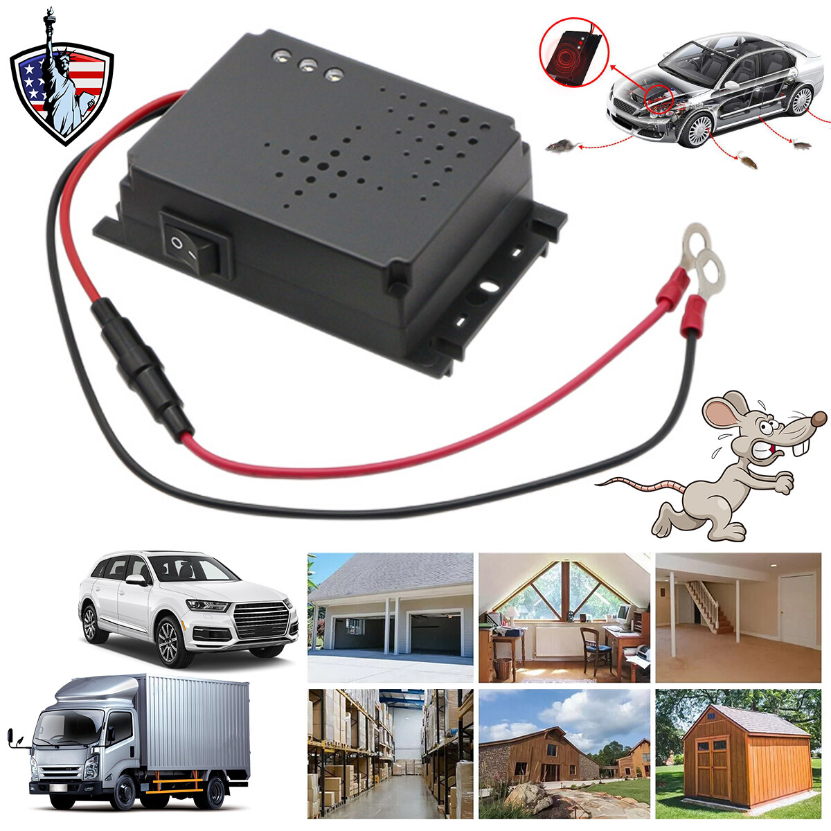 Car Ultrasonic Mouse Repeller for Rat Rodent Deterrent Wire Engine Pest Control