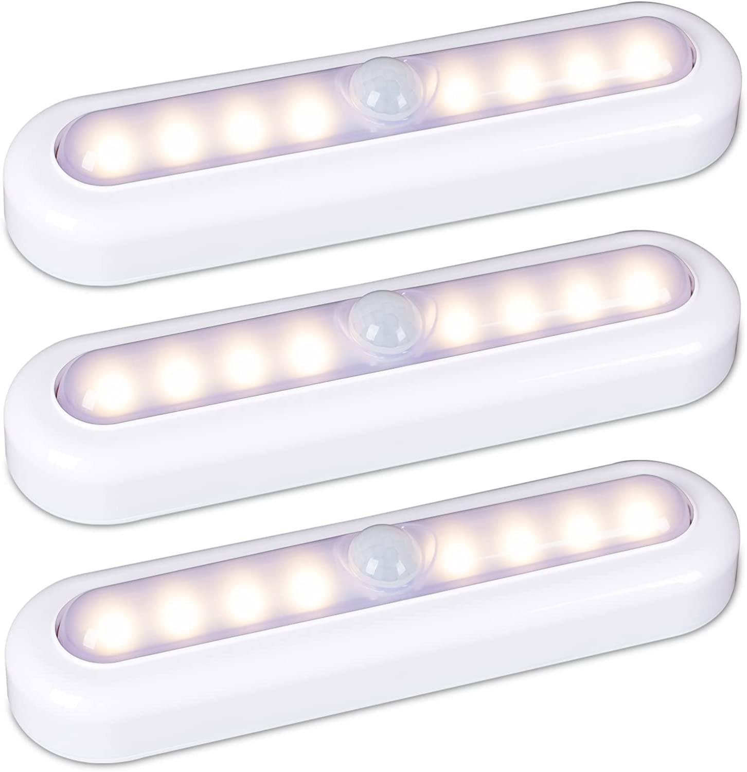7” Motion Sensor Lights Indoor AAA Battery, 3 Pack Warm White | 90° Swivel Bar,
