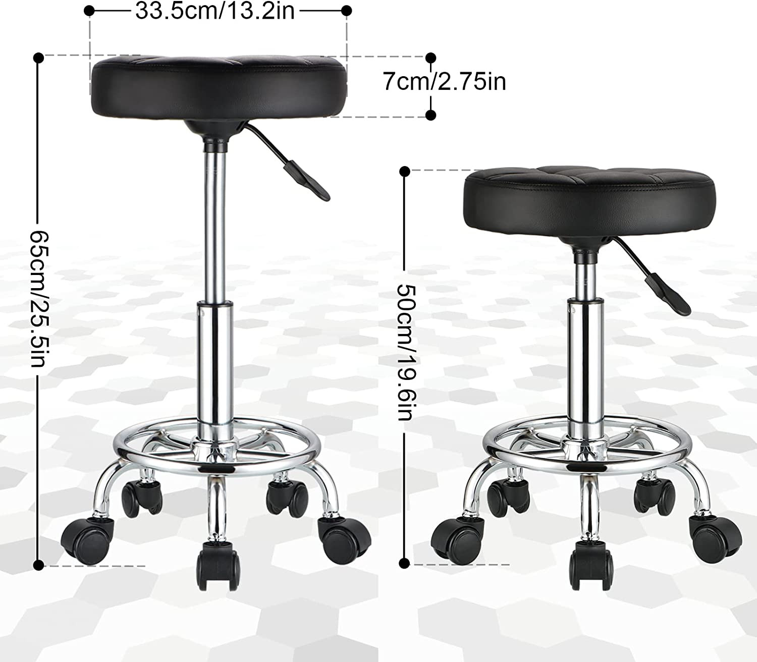 Round Rolling Stools PU Leather Seat Height Adjustable Swivel Stool with Wheels