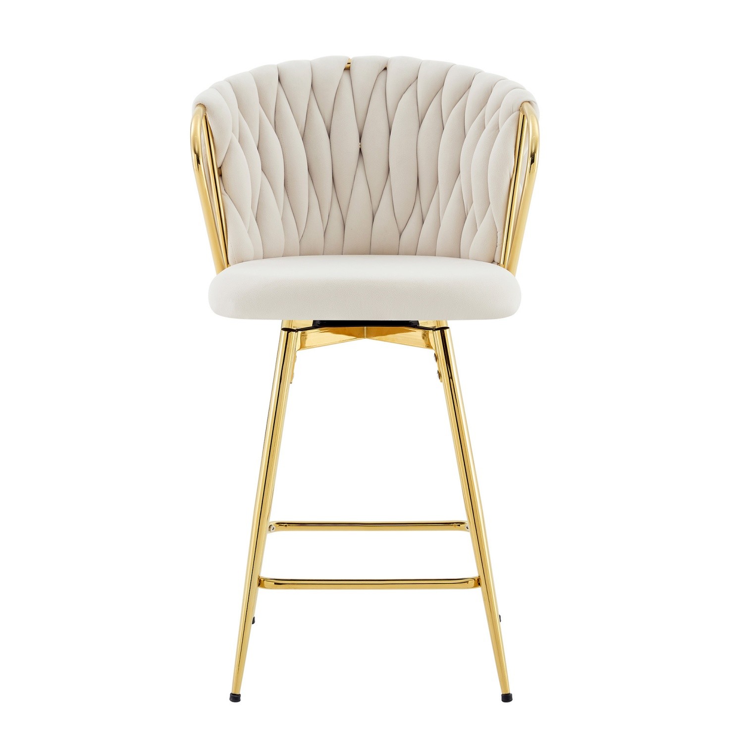 Swivel Bar Stools Set of 2 Velvet Braided w/ Gold Metal Frame for Kitchen Island