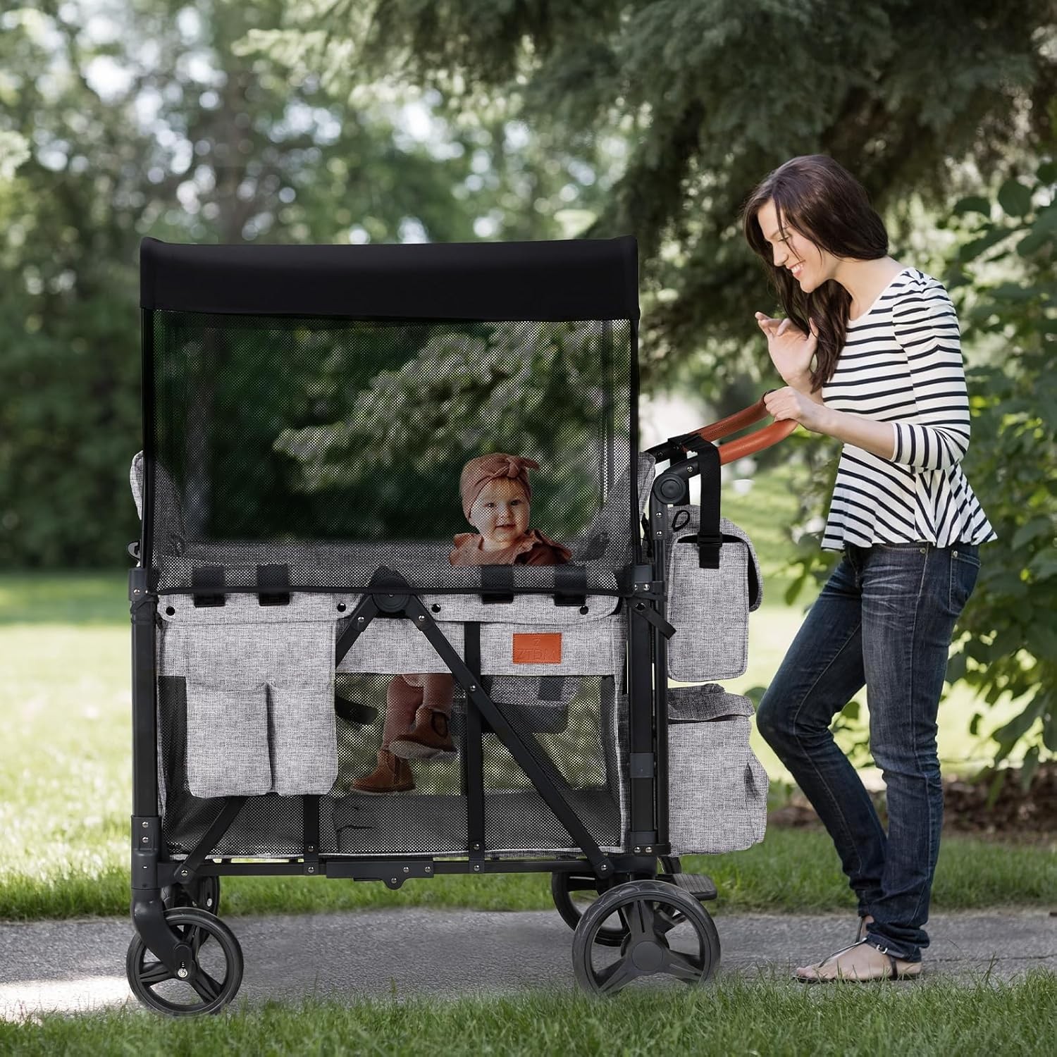 Wagon Stroller for 2 Kids, High Seat & 5 Point Harness,Adjustable Handlebar