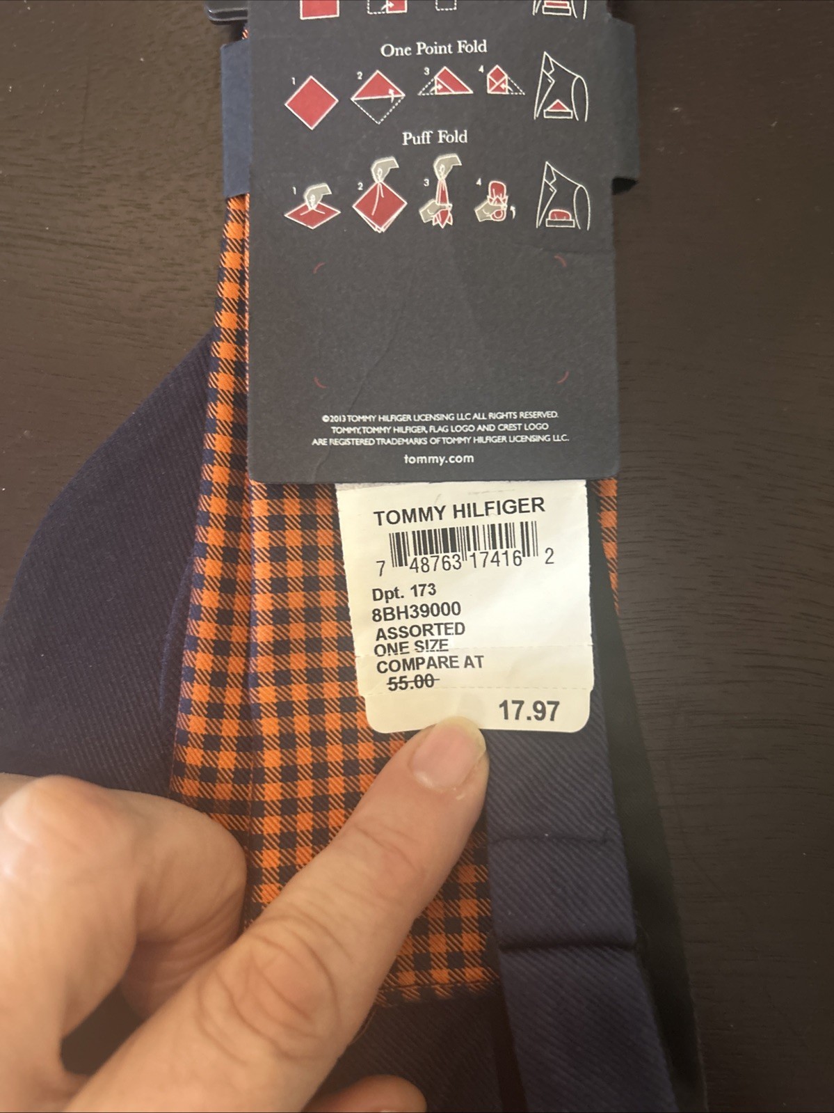 Tommy Hilfiger NWT Bowtie And Pocket Square Blue Orange Check