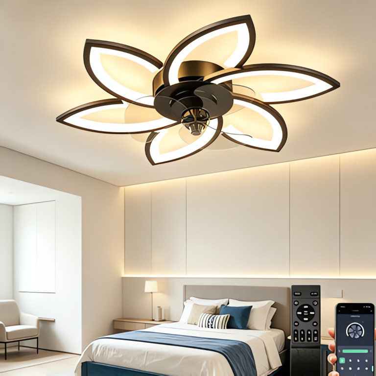 Indoor Ceiling Fan Light Fixture Adjustable Fan Speed Complete with App 78cm