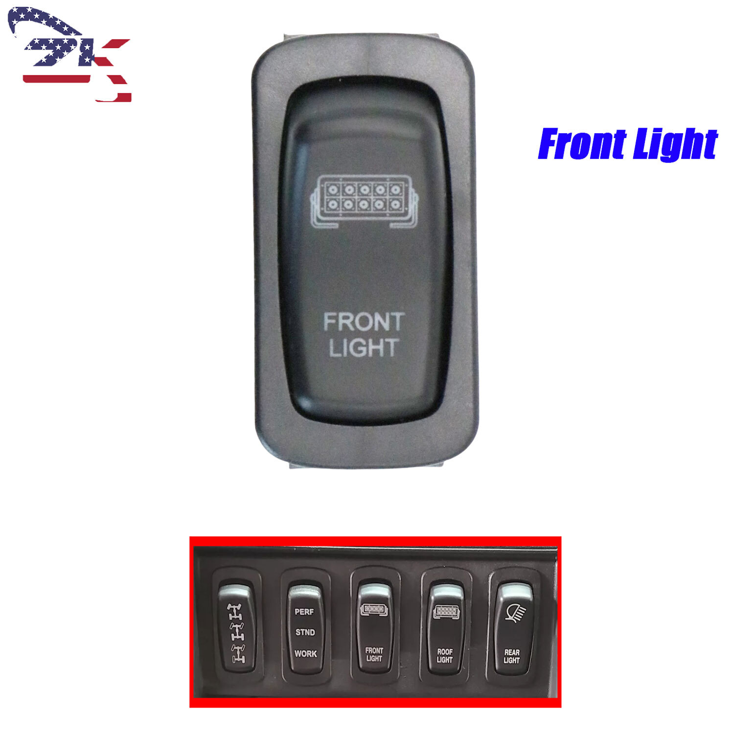Front Light Blue On/Off Dash Switch for 2018 - 2025 Polaris Ranger XP 1000